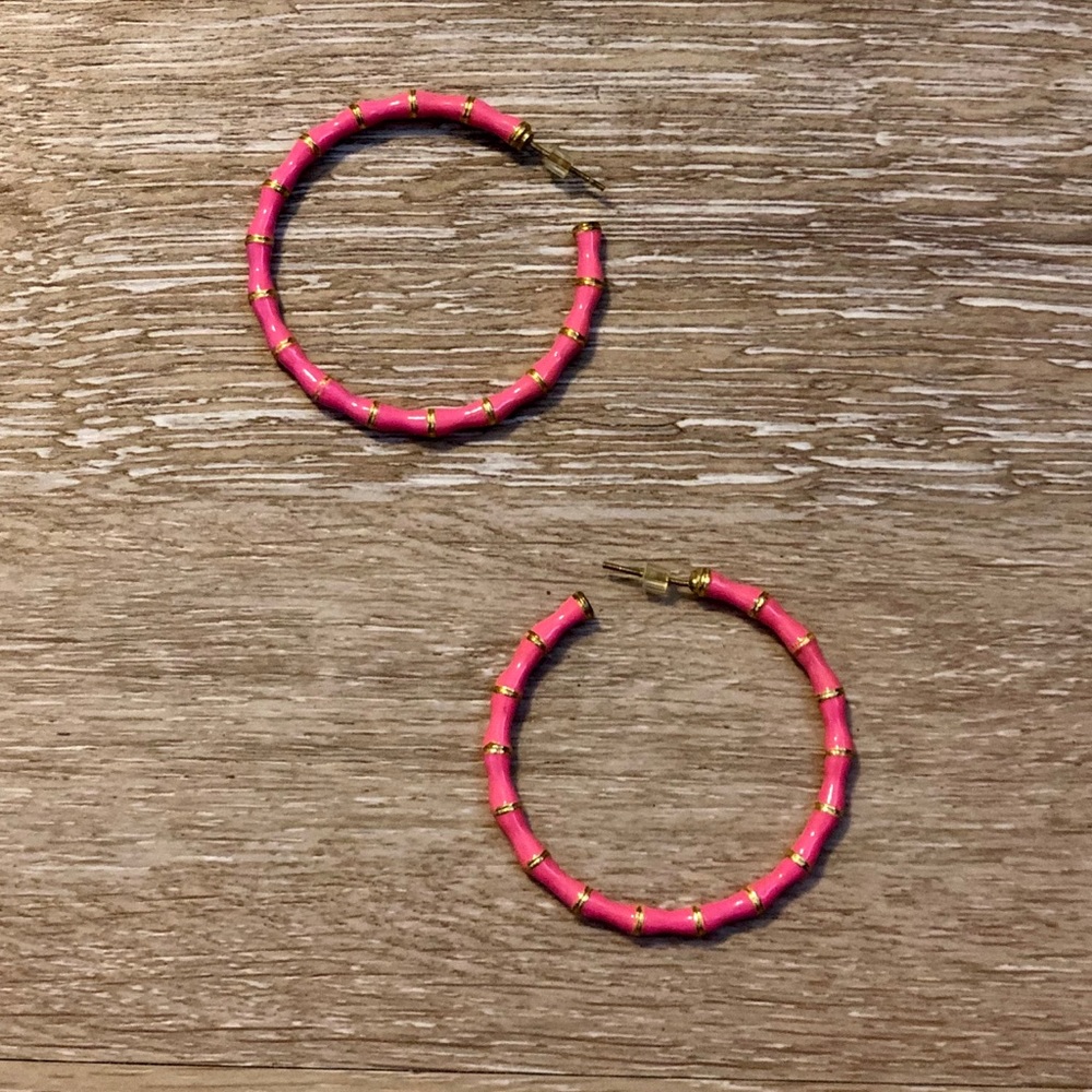 ⭐️2/15⭐️ Pink Bamboo Hoops with Golden Accents